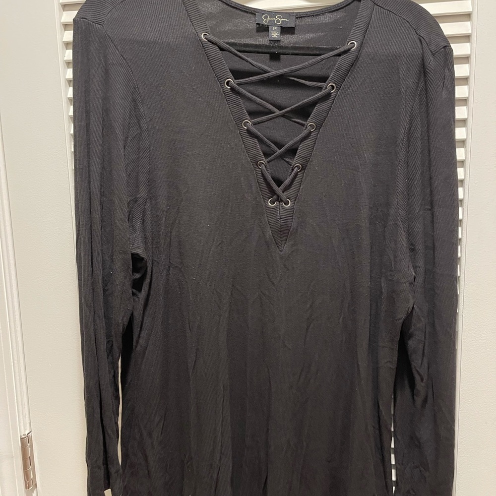 Jessica Simpson 3x black ribbed laced long sleeve